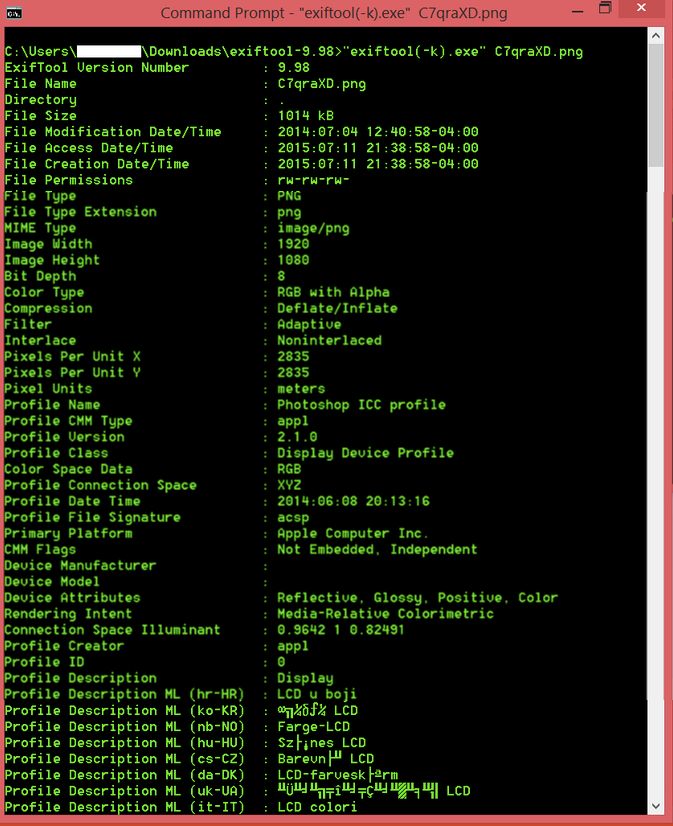 exiftool command line options